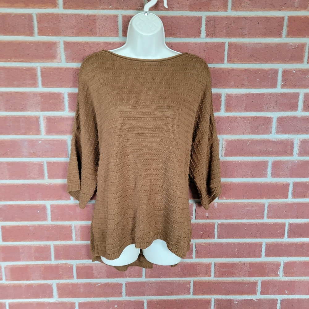 Brown Camel Textured Knit Oversized Sweater Tunic Dolman Sleeve Women’s. #425